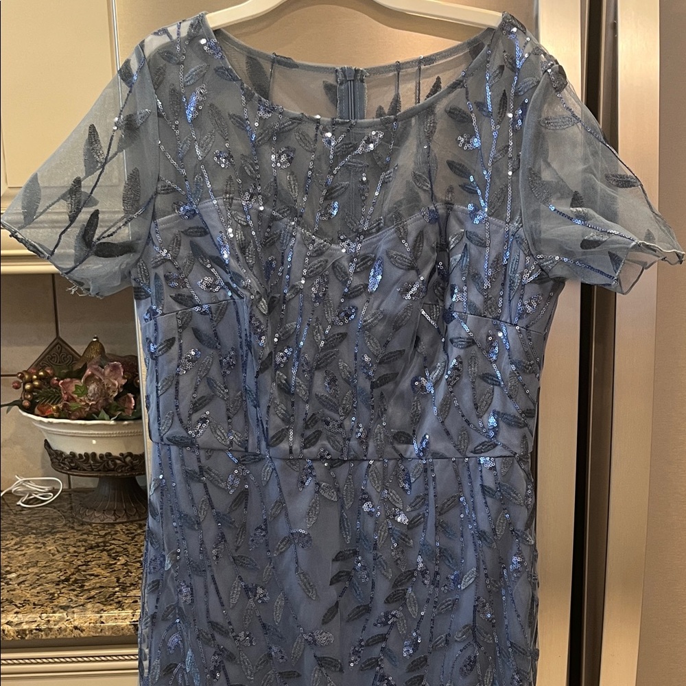 Formal Gown Smoky Blue Sequin Maxi Dress